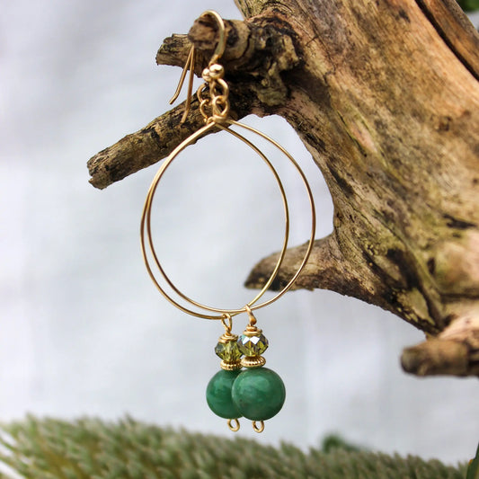 African Jade Gold Hoop Earrings Earth n Spirit