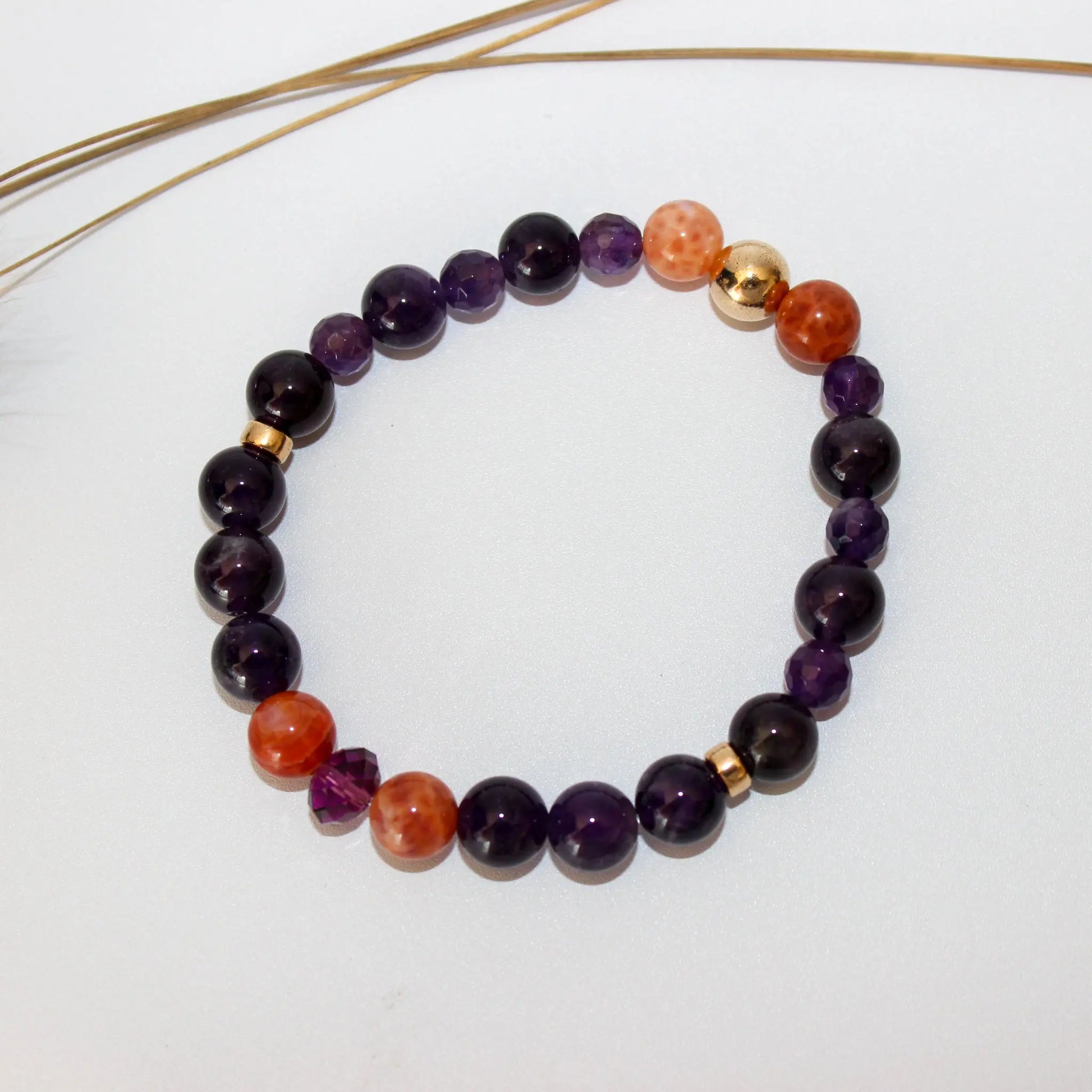 Amethyst, Fire Agate Gold Bracelet Earth n Spirit