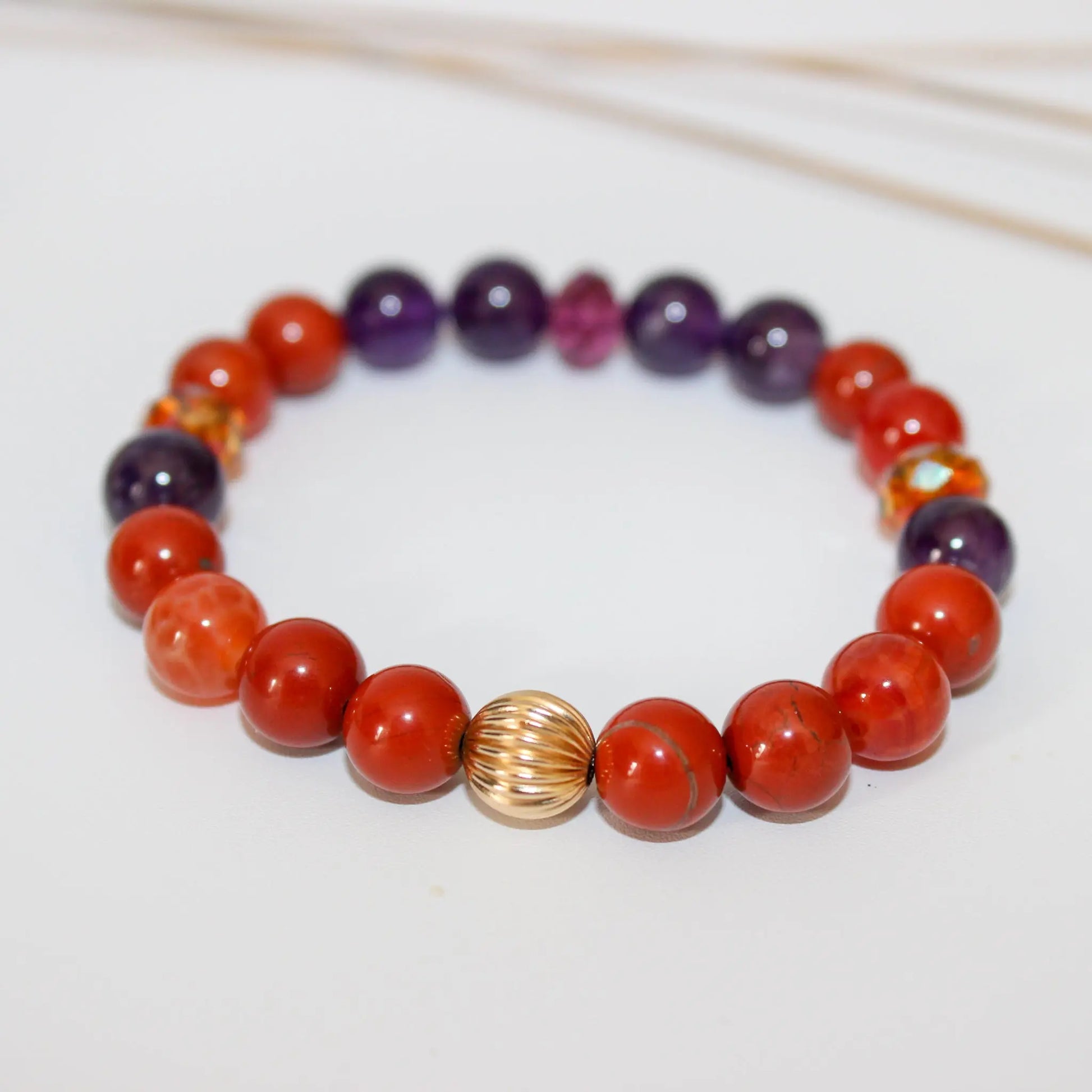 Fire Agate, Amethyst, Agate Gold Bracelet Earth n Spirit