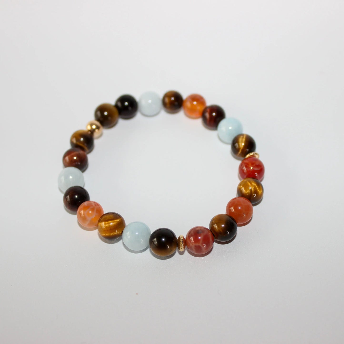 Fire Agate, Aquamarine, Tiger Eye Gold bracelet Earth n Spirit