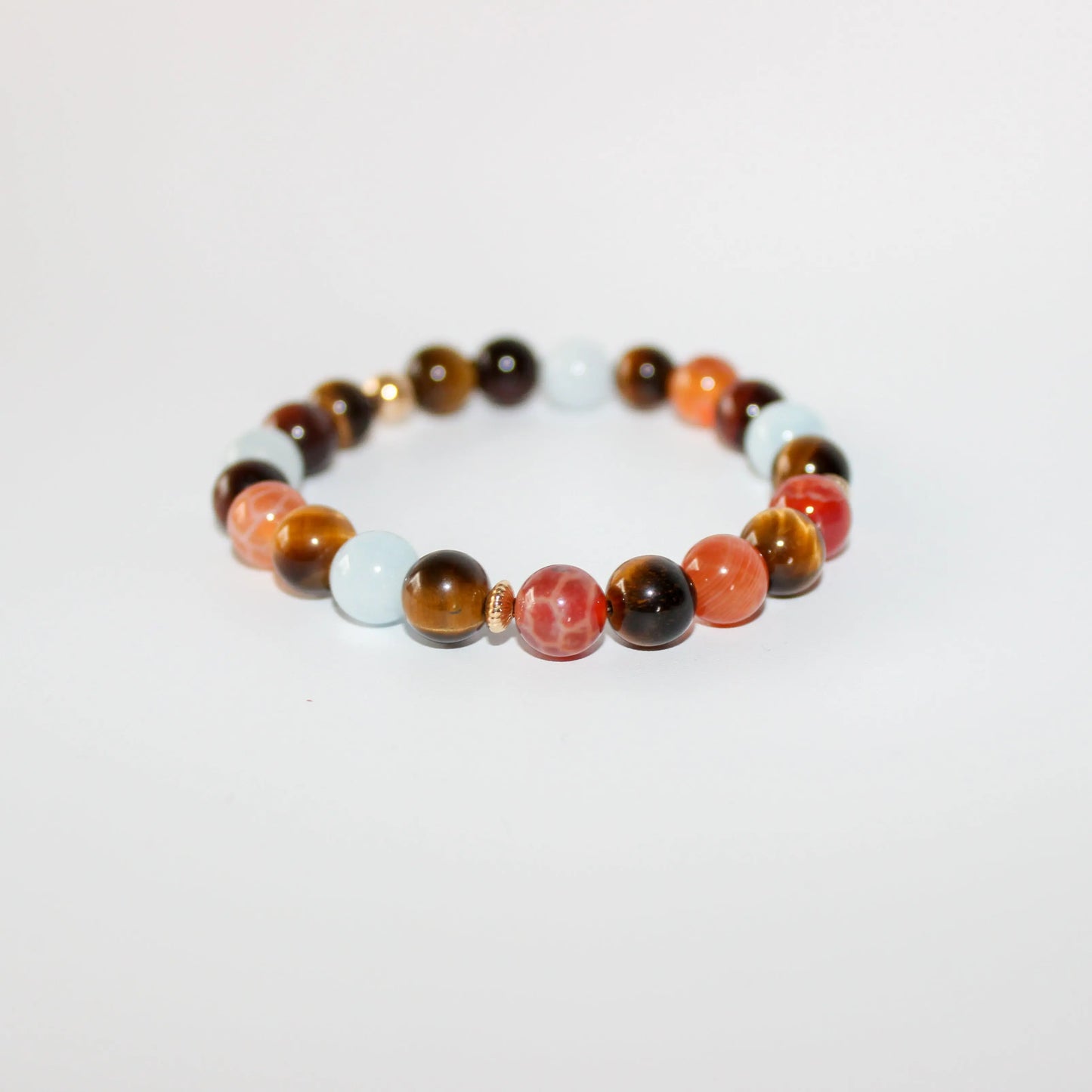 Fire Agate, Aquamarine, Tiger Eye Gold bracelet Earth n Spirit