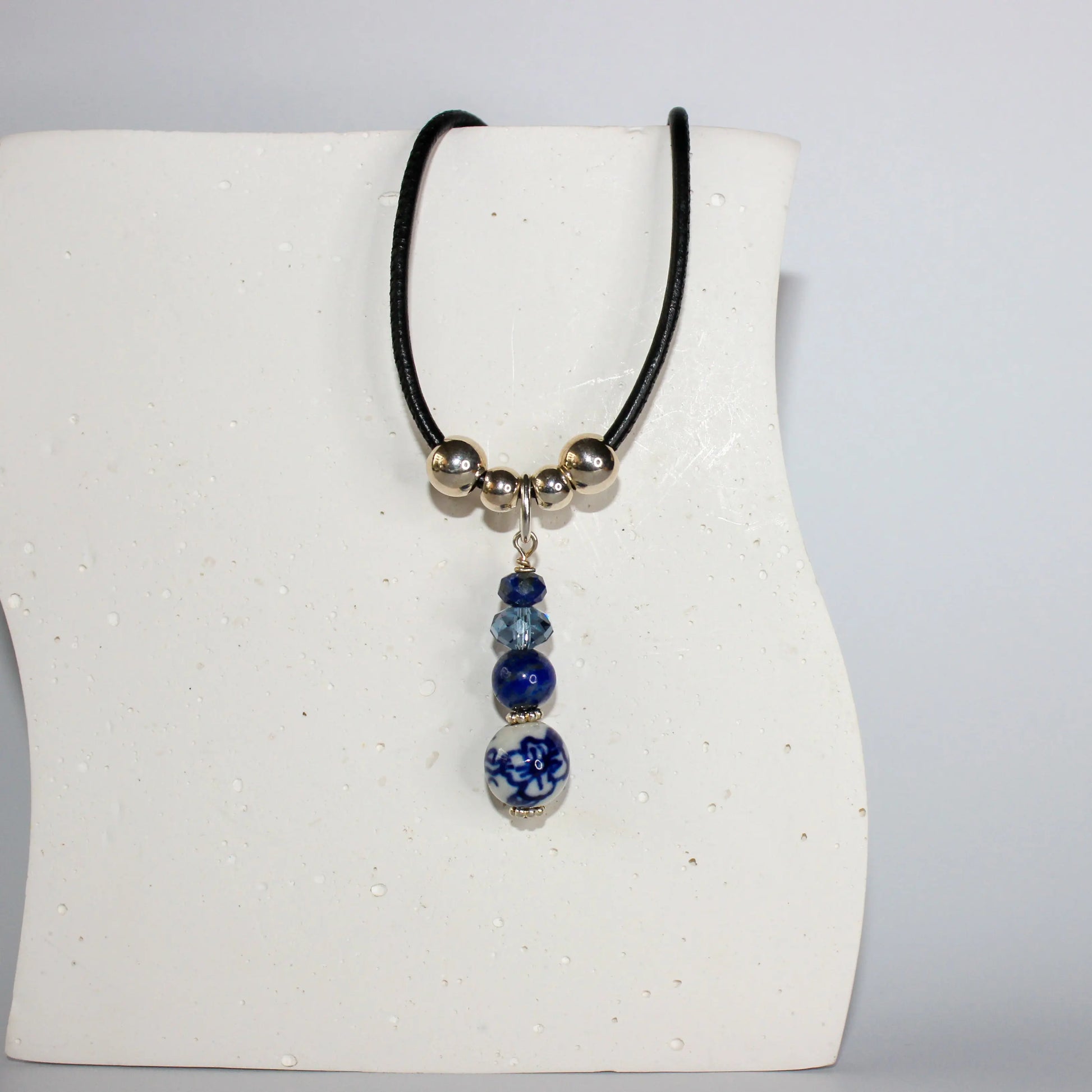 Lapis Lazuli, ceramic leather necklace Earth n Spirit