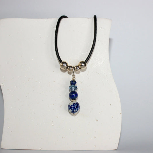 Lapis Lazuli, ceramic leather necklace Earth n Spirit