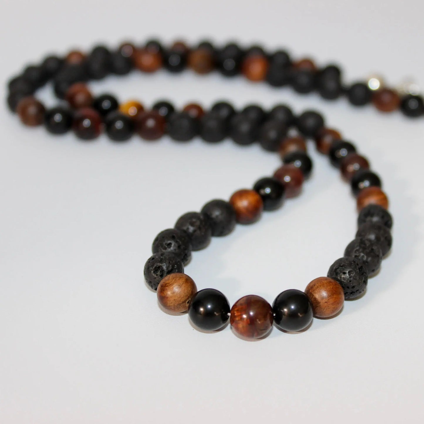 Obsidian, Sandalwood, Lava Stone Necklace Earth n Spirit