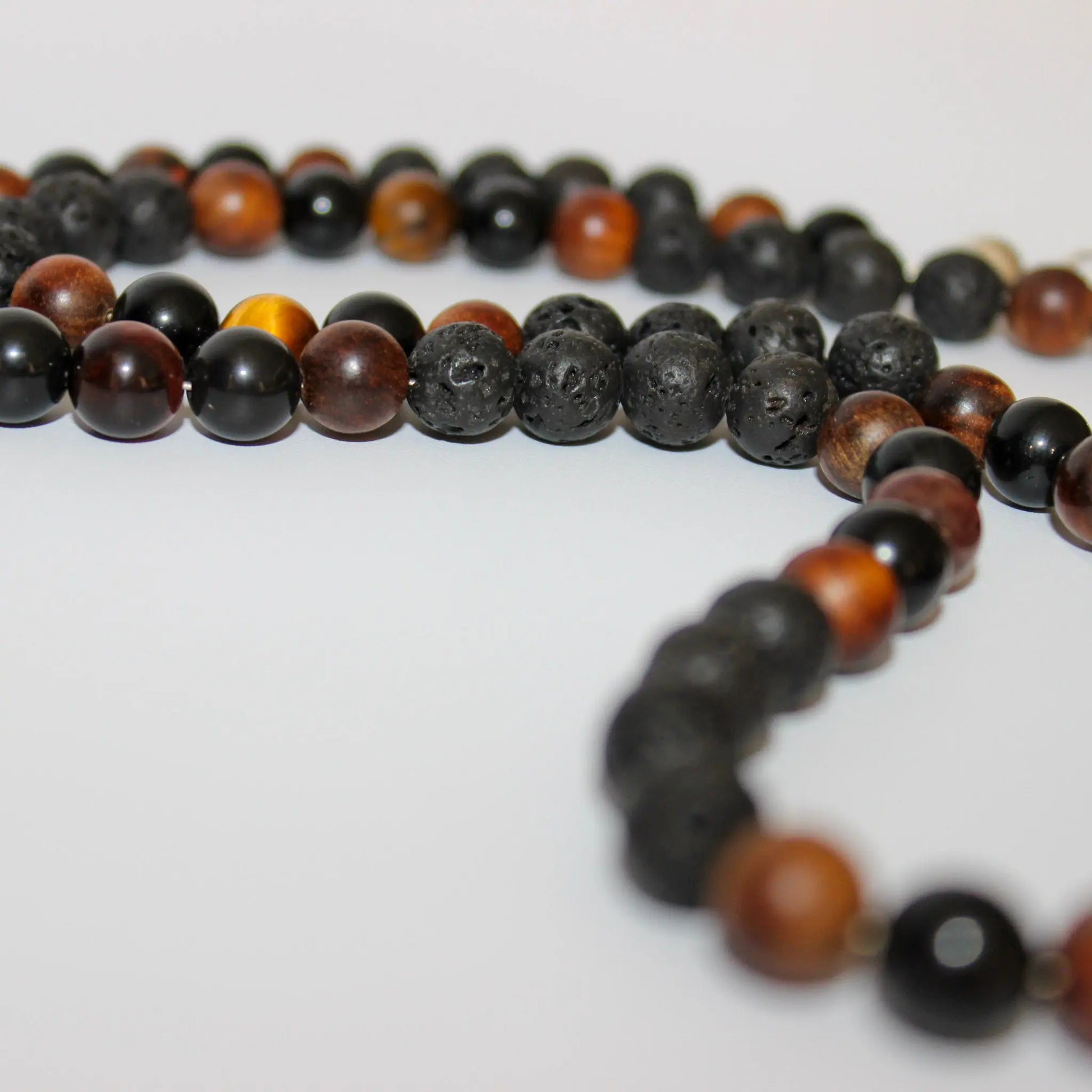 Obsidian, Sandalwood, Lava Stone Necklace Earth n Spirit