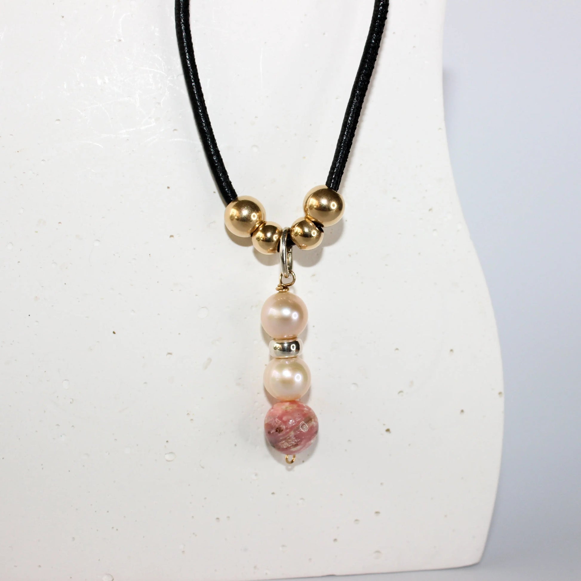 Pink Opal and Pearl leather necklace Earth n Spirit