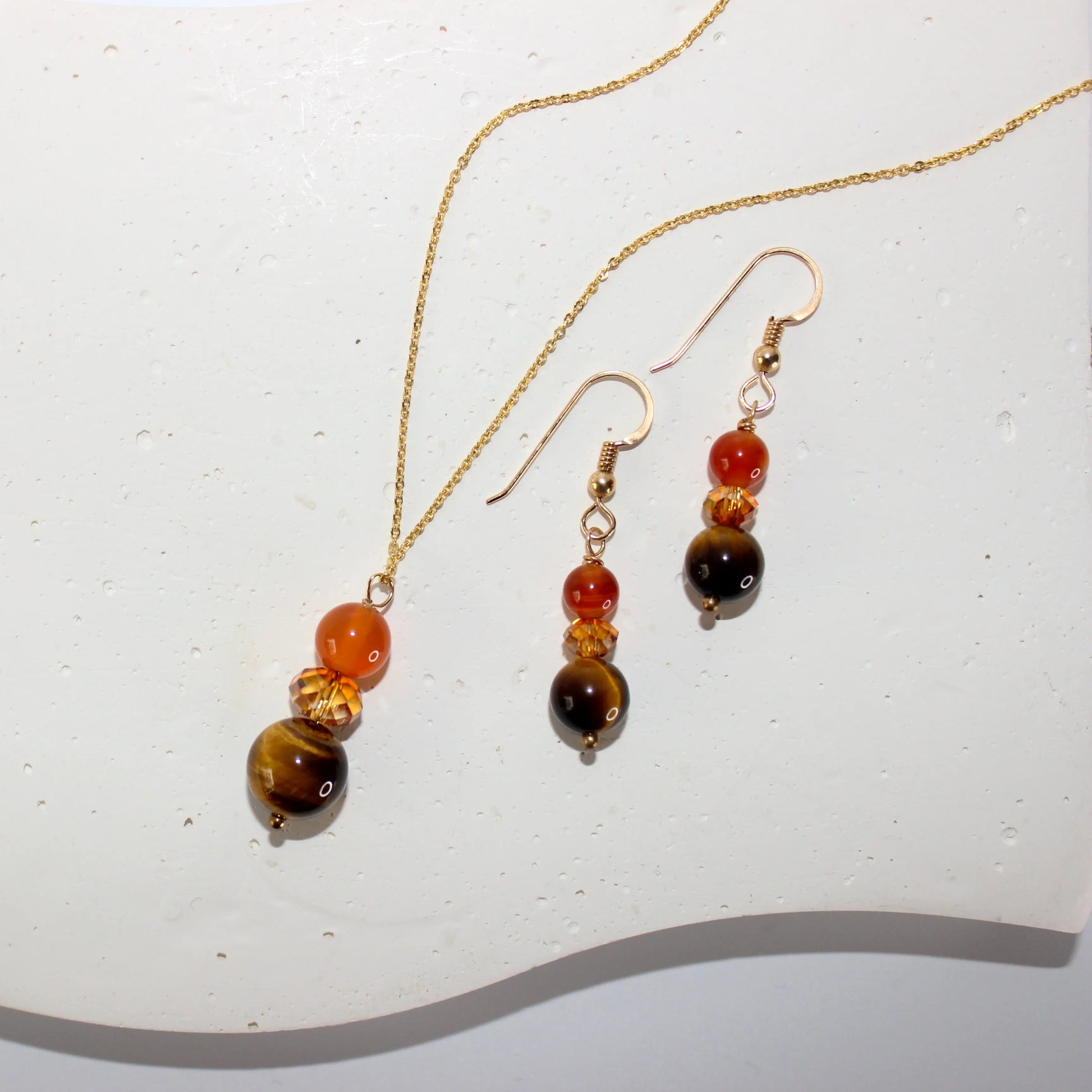 Tiger Eye and Carnelian gold chain set Earth n Spirit