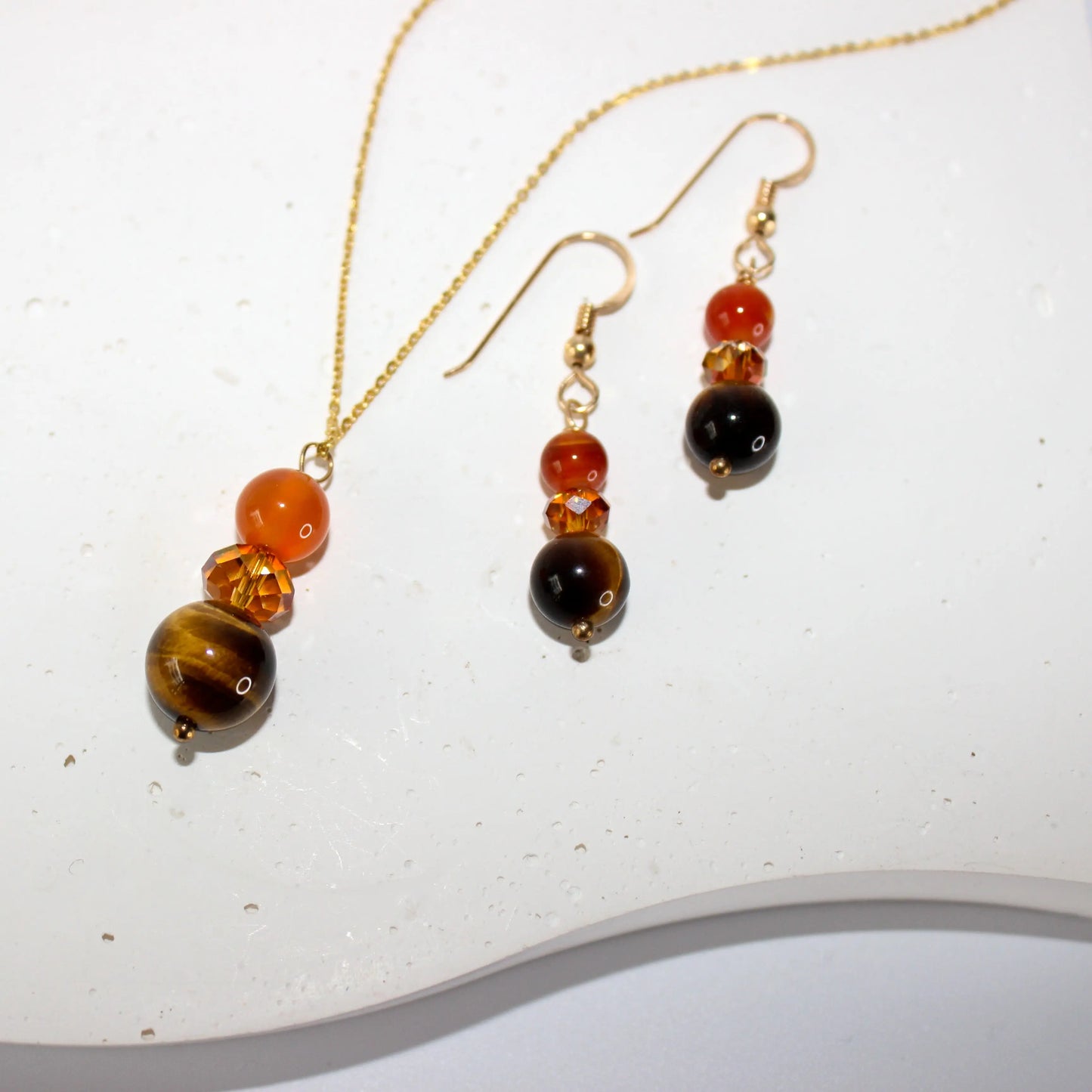 Tiger Eye and Carnelian gold chain set Earth n Spirit