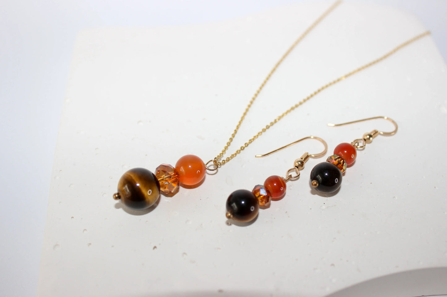 Tiger Eye and Carnelian gold chain set Earth n Spirit